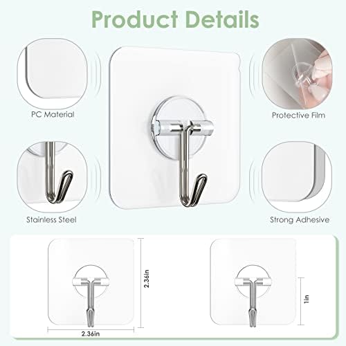 Sticky Wall Hooks 13 lb Clear Removable for Shower Ceiling Kitchen