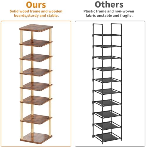 LUCKNOCK Vertical Shoe Rack 8-Tier Rustic Brown