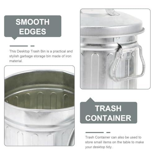 Cabilock Vintage Ash Bucket with Lid Galvanized Metal Flowerpot Organizer Mini Desktop Trash Bin