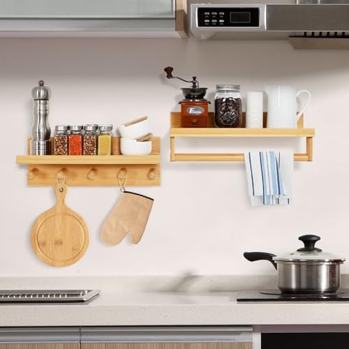 Ollieroo Set of Four Floating Bamboo Book Shelves for Kids Room Wall Mount Natural