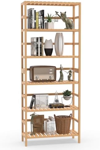 VASMIA 6-Tier Bamboo Shelf Bookcase Storage Unit