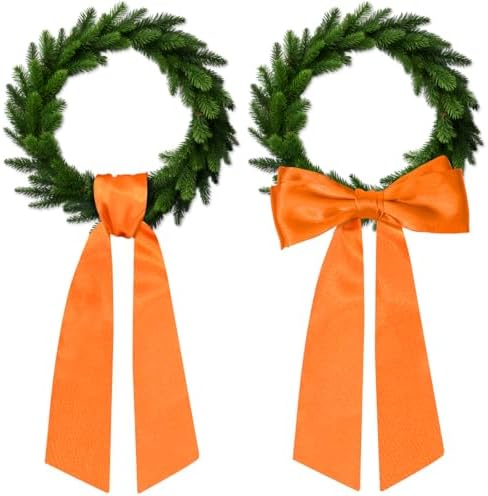 2Pcs Autumn Orange Satin Wreath Sash for Front Door