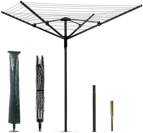 Nisorpa Rotating Outdoor Umbrella Drying Rack with 12 Lines and 165 ft Clothesline