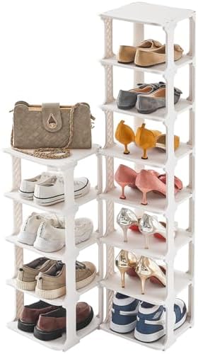 5 Tier Shoe Rack Organizer for Closet Storage Narrow Vertical Free Standing Beige