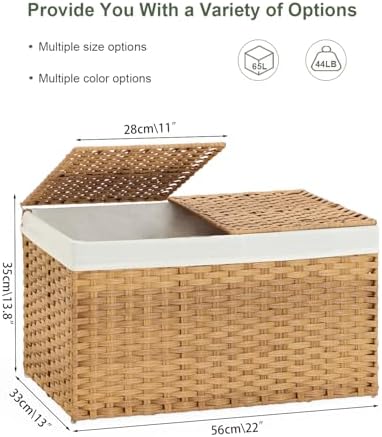 Storage Basket with Lid Rattan Woven 2 Lids 172 Gallon Foldable