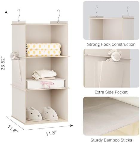 YOUDENOVA Hanging Closet Organizer 3-Shelf Beige