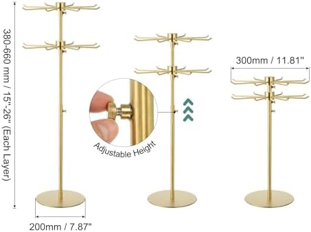Uxcell Keychain Display Stand 1Pcs - 2 Layer Rotating Jewelry Holder with 8 Hooks