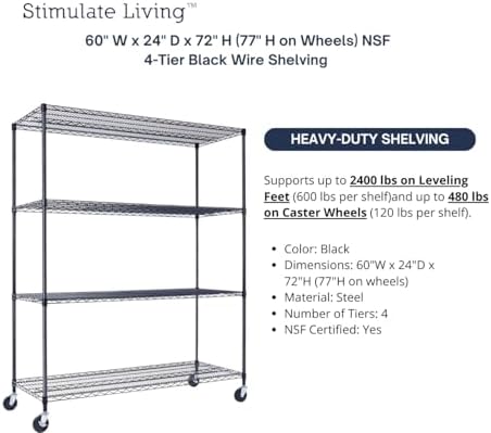 Stimulate Living 4-Tier Black Heavy Duty Wire Shelving Unit