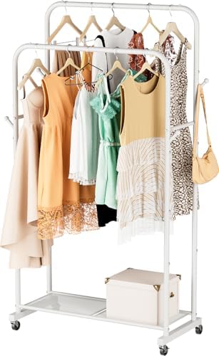SINGAYE Freestanding Metal Garment Rack with Wheels for Hanging Clothes