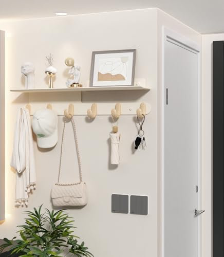 Modern Wall Hooks with 22 Inch Shelf and 6 Hooks