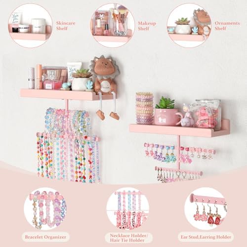Keebofly Wall Mounted Jewelry Organizer with Wooden Shelf