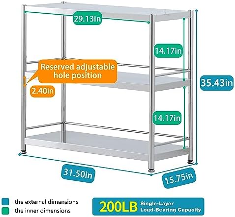 Stainless Steel 3 Tier Shelving Unit with Guardrails