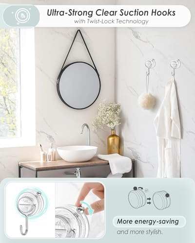 Upgrade Twist-lock Clear Suction Towel Hooks 2 Pack