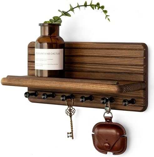 Rebee Vision Farmhouse Key Holder Wall Mount with 6 Hooks and Floating Shelf