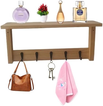 Wall Shelf with Hooks - Multi-Purpose Coat Rack and Key Holder