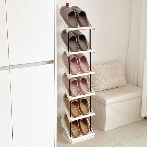 Narrow 6 Tier Plastic Shoe Rack for Home Entryway and Corner