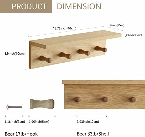 Wall Mount Coat Rack with Shelf and Hooks
