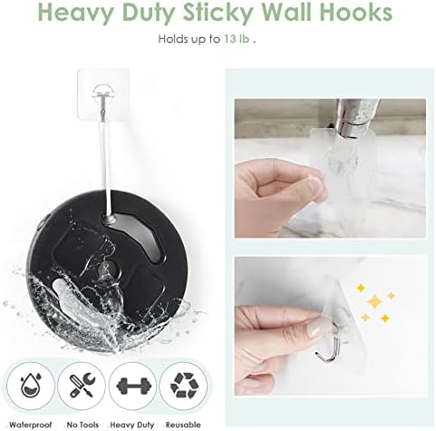 Sticky Wall Hooks 13 lb Clear Removable for Shower Ceiling Kitchen