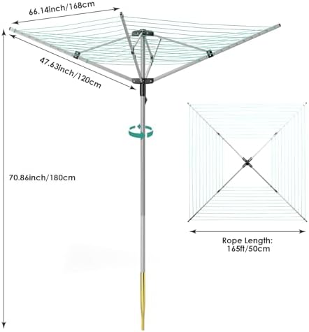 Rotary Umbrella Drying Rack with 4 Arms and 165 Feet Clothesline