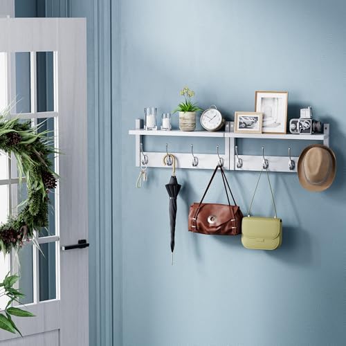 2 Pack Bamboo Coat Rack with Storage Shelf