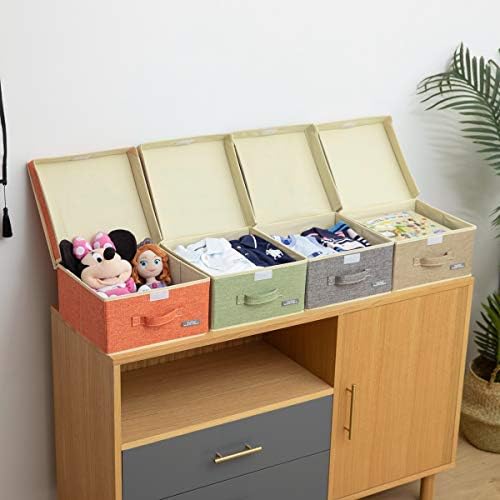 YueYue 4 Pack Lidded Fabric Storage Boxes with Handles