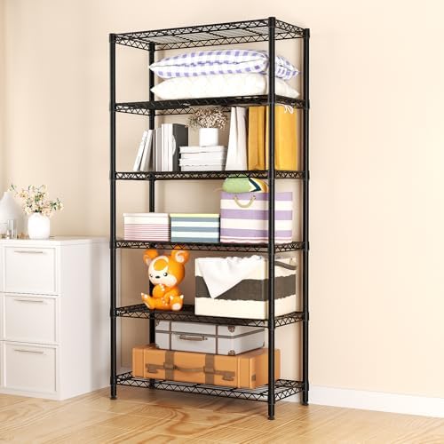 6 Tier Metal Shelf Organizer Storage Unit Black