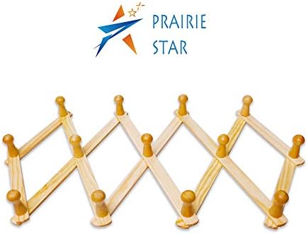Prairie Star Expandable Coat Rack with 13 Peg Hooks for Storage of Hats Scarves Purses and More