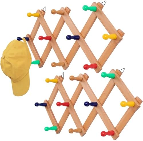 Expandable Wall Hat Rack with 10 Colorful Hooks