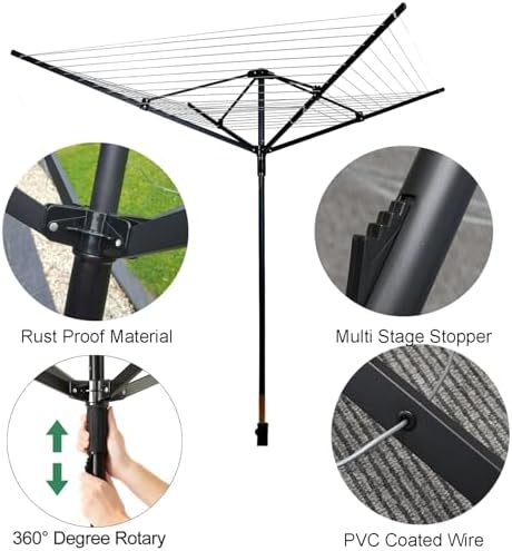 Nisorpa Outdoor Umbrella Drying Rack with 165 Feet Clothesline