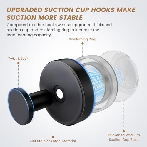 BKV Suction Cup Hooks for Glass Window 4 Pack Black