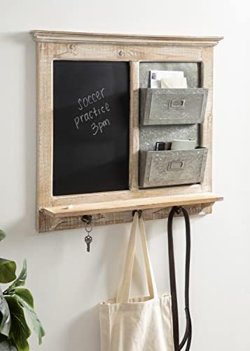 Kate and Laurel Idamae Farmhouse Wood Wall Organizer with Hooks