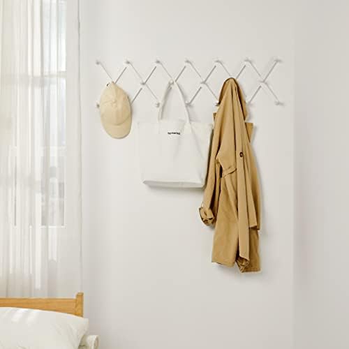 Wooden Wall Hanger Expandable Coat Rack with 14 Peg Hooks