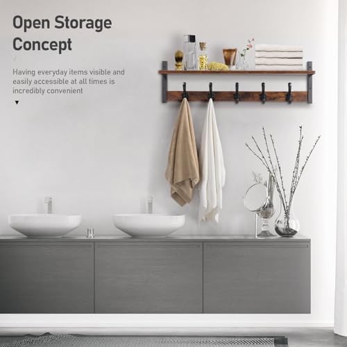 Tatub 29 Inch Rustic Black Coat Rack Wall Mount with Shelf