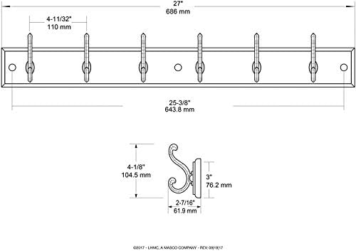 LIBERTY Wall Mounted Coat Rack with 6 Hooks 27 Inch