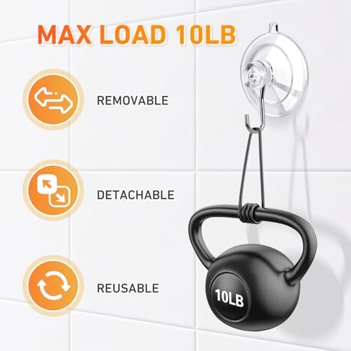 KORCCI Suction Cup Hooks 12 Pack - 10LB Load Clear Medium No Trace Reusable Stainless Steel