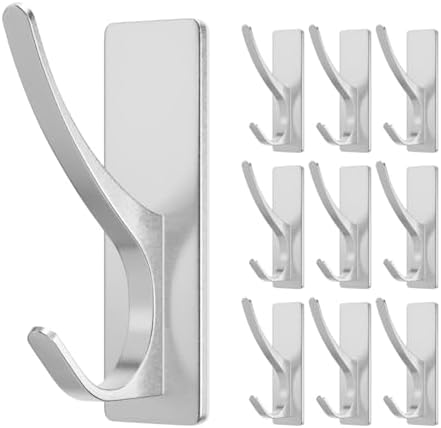Self-Adhesive Heavy Duty Stainless Coat Hooks 10-Pack Silver