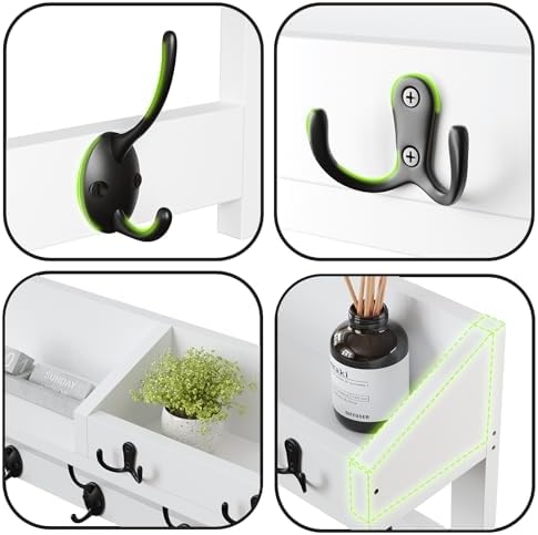 AMBIRD 2657 Inch Wall Shelf With 5 Dual Hooks And 3 Key Hooks