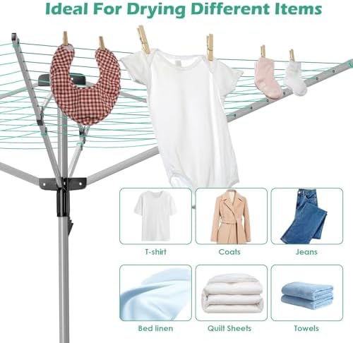 Rotary Umbrella Drying Rack with 4 Arms and 165 Feet Clothesline