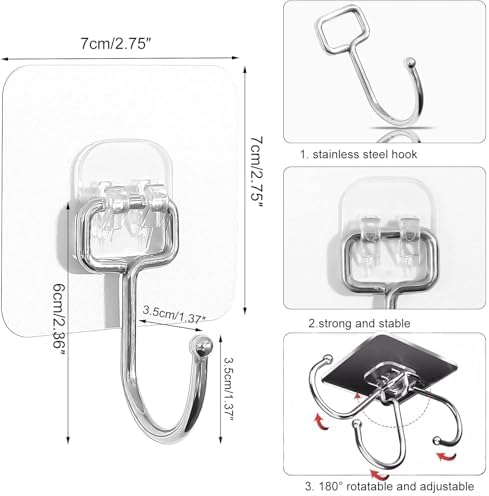 10 Pack Ultra Strong 60 lb Transparent Self-Adhesive Wall Hooks
