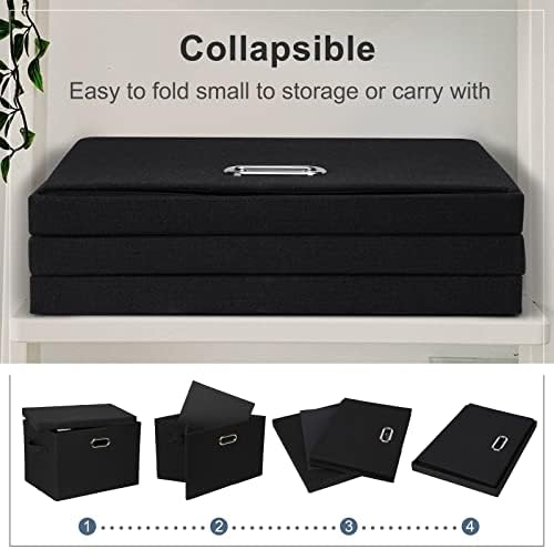 Graciadeco 17 Inch 36 Quart Collapsible Storage Bins with Lids 5 Pack Black Linen Fabric Closet Boxes