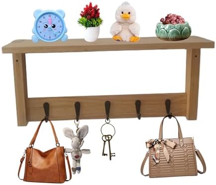 Wall Shelf with Hooks - Multi-Purpose Coat Rack and Key Holder