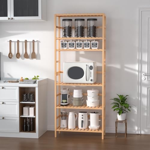 VASMIA 6-Tier Bamboo Shelf Bookcase Storage Unit