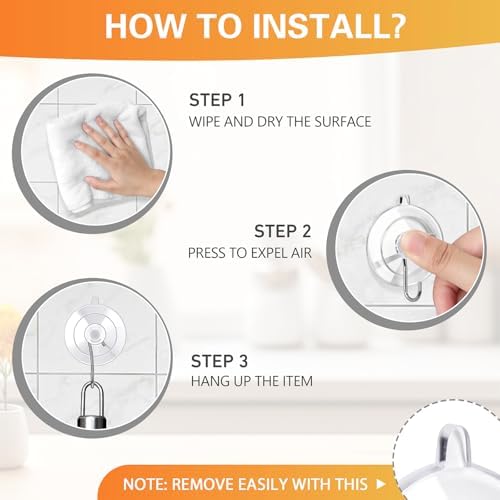 KORCCI Suction Cup Hooks 12 Pack - 10LB Load Clear Medium No Trace Reusable Stainless Steel