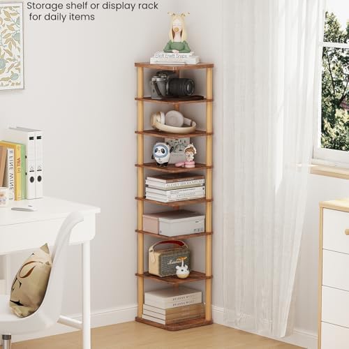 LUCKNOCK Vertical Shoe Rack 8-Tier Rustic Brown