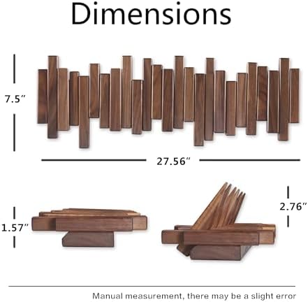 Wooden Coat Rack Wall Mounted Multi Hook Natural Walnut Art Design
