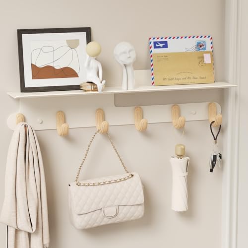 Modern Wall Hooks with 22 Inch Shelf and 6 Hooks