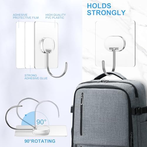 Large Heavy Duty Self Adhesive Hooks 8 Pack