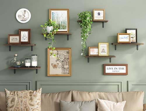 Fixwal Wood Floating Shelves - Set of 6 for Bedroom and Bathroom