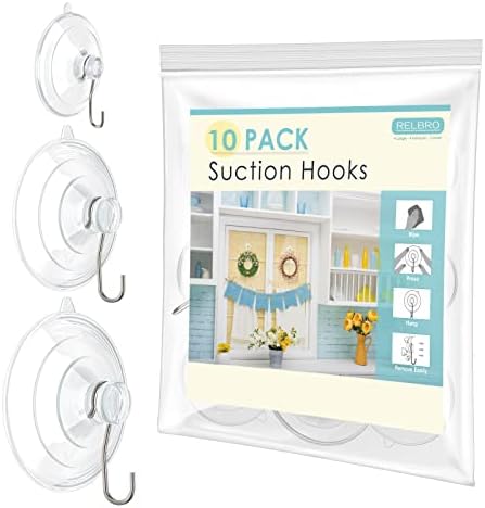 RELBRO Suction Cup Hooks Set 10 Pcs Clear Large Medium Small
