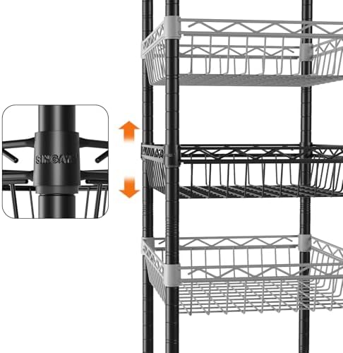 SINGAYE 6 Tier Adjustable Wire Shelf with Wheels Black